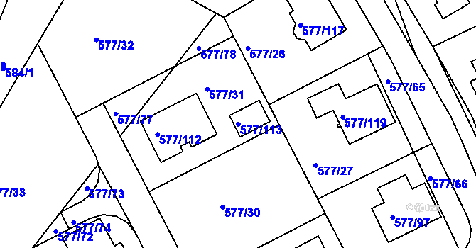 Parcela st. 577/113 v KÚ Újezd nad Lesy, Katastrální mapa