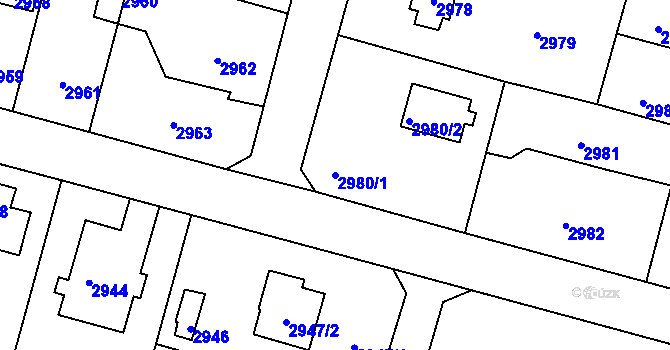 Parcela st. 2980/1 v KÚ Újezd nad Lesy, Katastrální mapa