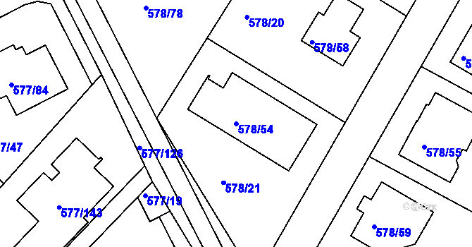Parcela st. 578/54 v KÚ Újezd nad Lesy, Katastrální mapa