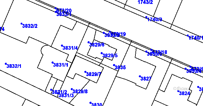 Parcela st. 3829/5 v KÚ Újezd nad Lesy, Katastrální mapa