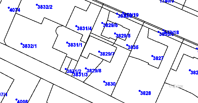 Parcela st. 3829/7 v KÚ Újezd nad Lesy, Katastrální mapa