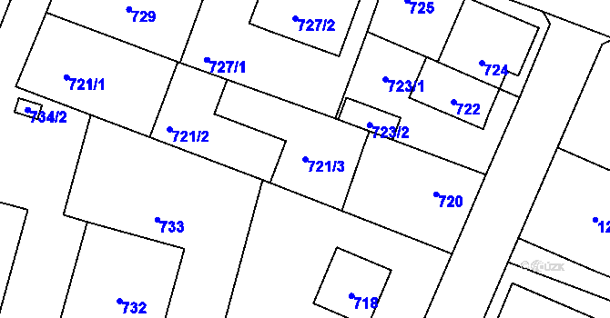 Parcela st. 721/3 v KÚ Újezd nad Lesy, Katastrální mapa