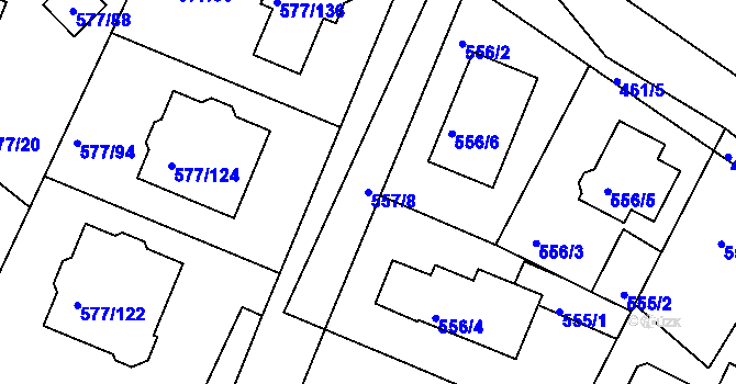 Parcela st. 557/8 v KÚ Újezd nad Lesy, Katastrální mapa