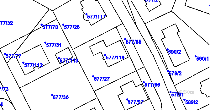 Parcela st. 577/119 v KÚ Újezd nad Lesy, Katastrální mapa