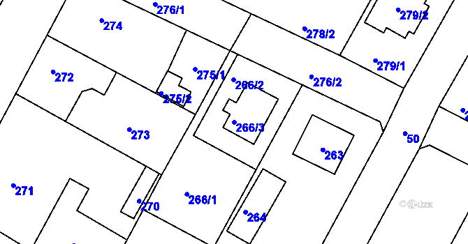 Parcela st. 266/3 v KÚ Újezd nad Lesy, Katastrální mapa