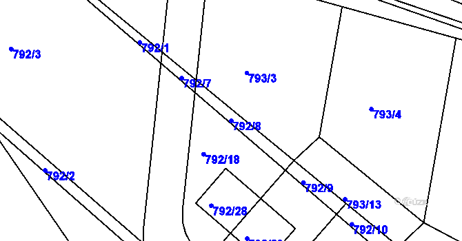 Parcela st. 792/8 v KÚ Újezd nad Lesy, Katastrální mapa