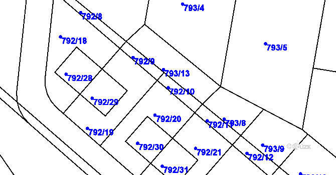 Parcela st. 792/10 v KÚ Újezd nad Lesy, Katastrální mapa