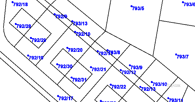 Parcela st. 792/11 v KÚ Újezd nad Lesy, Katastrální mapa