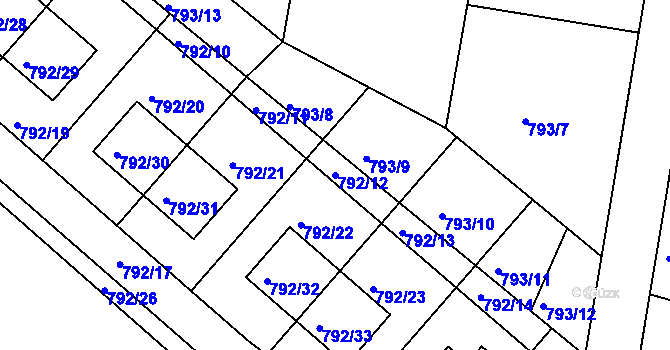 Parcela st. 792/12 v KÚ Újezd nad Lesy, Katastrální mapa