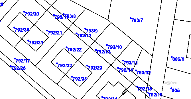 Parcela st. 792/13 v KÚ Újezd nad Lesy, Katastrální mapa