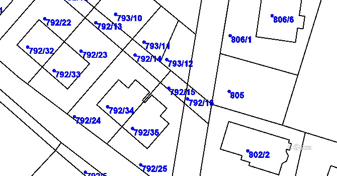 Parcela st. 792/15 v KÚ Újezd nad Lesy, Katastrální mapa