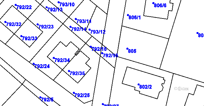 Parcela st. 792/16 v KÚ Újezd nad Lesy, Katastrální mapa