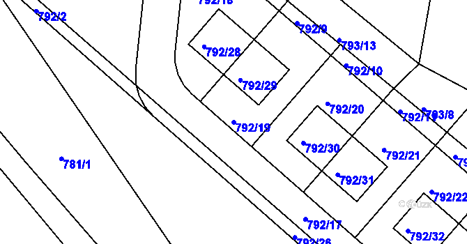 Parcela st. 792/19 v KÚ Újezd nad Lesy, Katastrální mapa