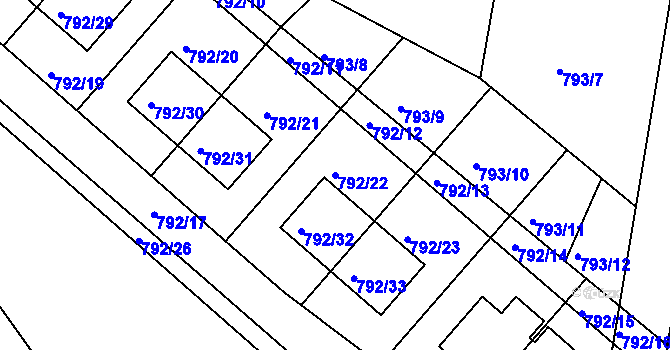 Parcela st. 792/22 v KÚ Újezd nad Lesy, Katastrální mapa
