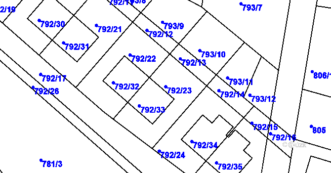 Parcela st. 792/23 v KÚ Újezd nad Lesy, Katastrální mapa