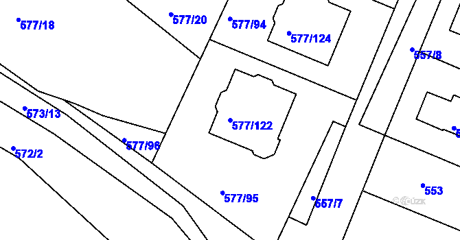 Parcela st. 577/122 v KÚ Újezd nad Lesy, Katastrální mapa