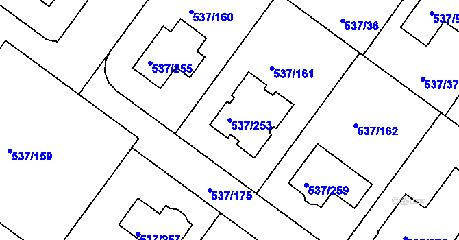 Parcela st. 537/253 v KÚ Újezd nad Lesy, Katastrální mapa