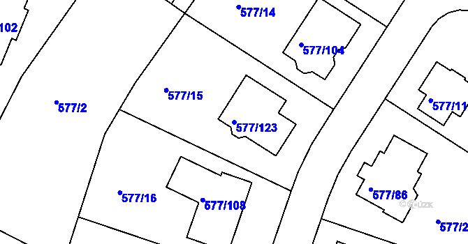 Parcela st. 577/123 v KÚ Újezd nad Lesy, Katastrální mapa