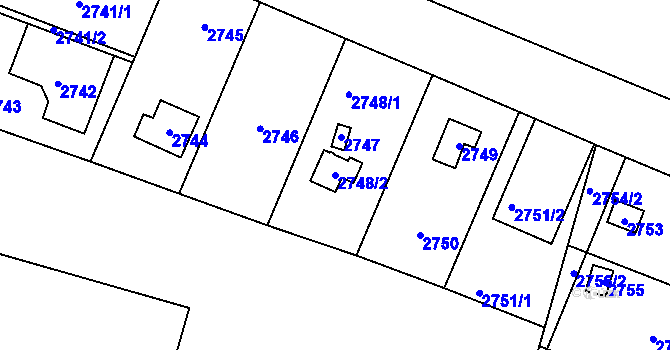 Parcela st. 2748/2 v KÚ Újezd nad Lesy, Katastrální mapa