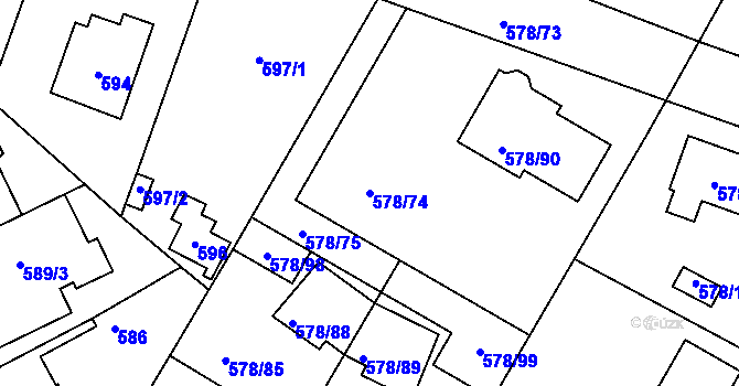 Parcela st. 578/74 v KÚ Újezd nad Lesy, Katastrální mapa