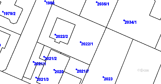 Parcela st. 2022/1 v KÚ Újezd nad Lesy, Katastrální mapa