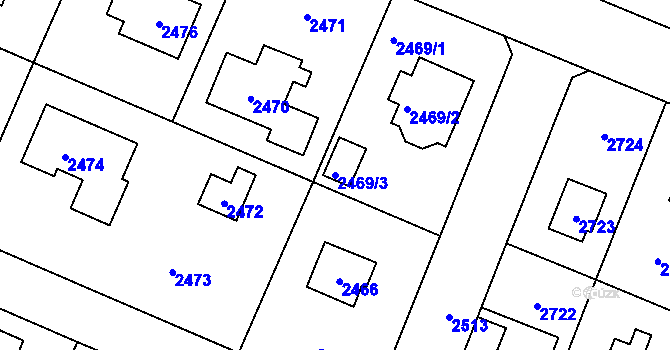 Parcela st. 2469/3 v KÚ Újezd nad Lesy, Katastrální mapa