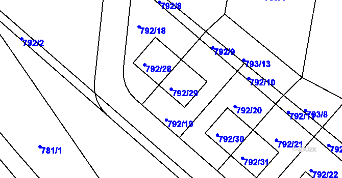 Parcela st. 792/29 v KÚ Újezd nad Lesy, Katastrální mapa