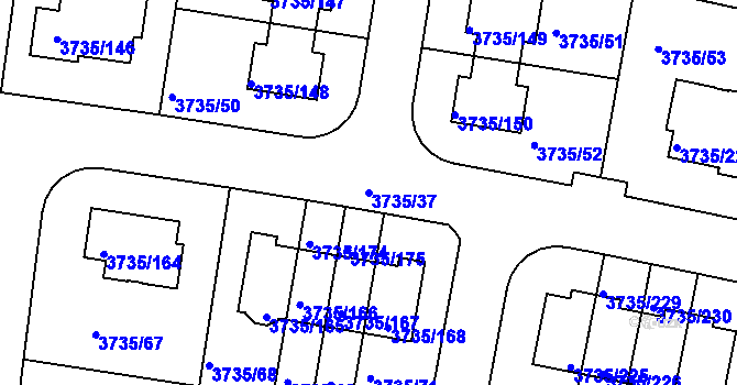 Parcela st. 3735/37 v KÚ Újezd nad Lesy, Katastrální mapa