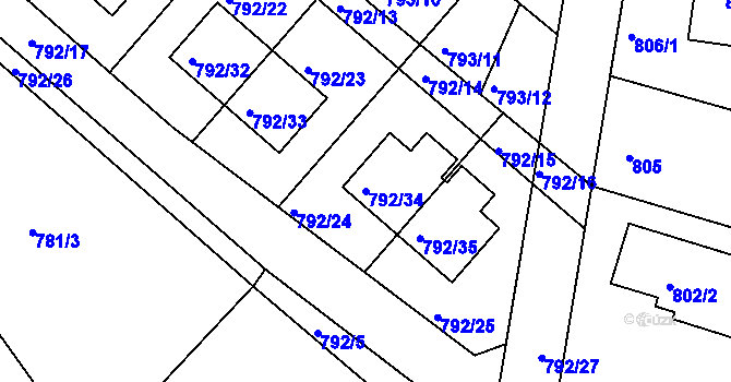 Parcela st. 792/34 v KÚ Újezd nad Lesy, Katastrální mapa