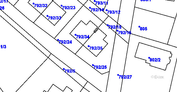 Parcela st. 792/35 v KÚ Újezd nad Lesy, Katastrální mapa