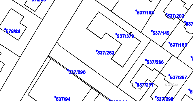 Parcela st. 537/263 v KÚ Újezd nad Lesy, Katastrální mapa