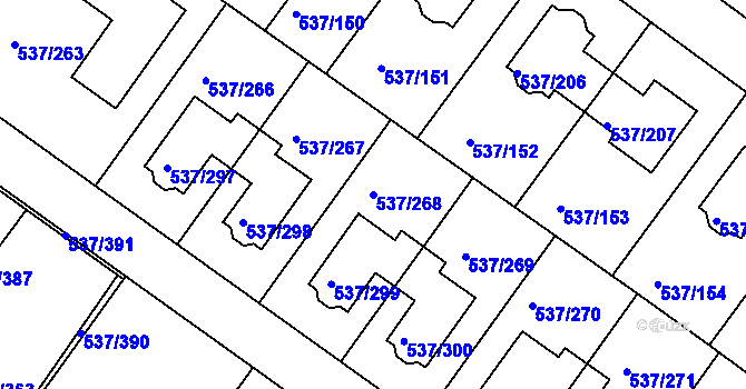 Parcela st. 537/268 v KÚ Újezd nad Lesy, Katastrální mapa