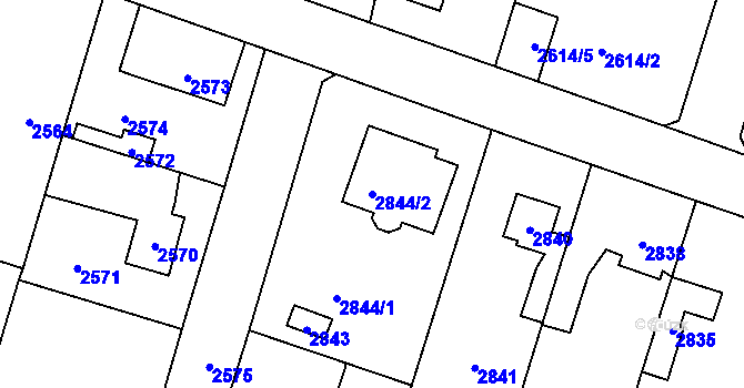 Parcela st. 2844/2 v KÚ Újezd nad Lesy, Katastrální mapa