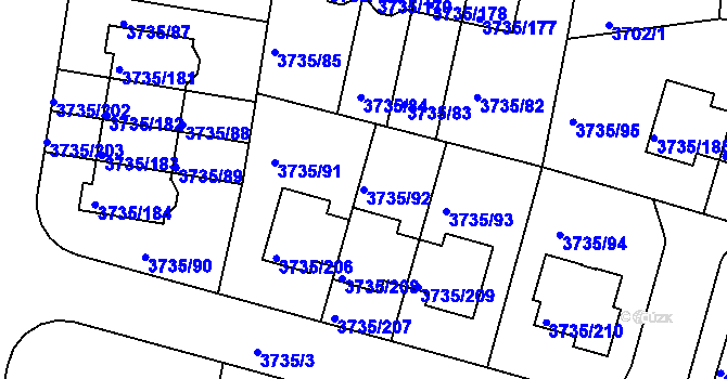 Parcela st. 3735/92 v KÚ Újezd nad Lesy, Katastrální mapa