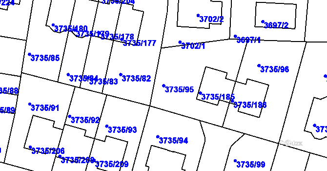 Parcela st. 3735/95 v KÚ Újezd nad Lesy, Katastrální mapa