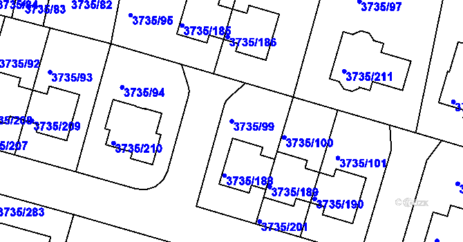 Parcela st. 3735/99 v KÚ Újezd nad Lesy, Katastrální mapa