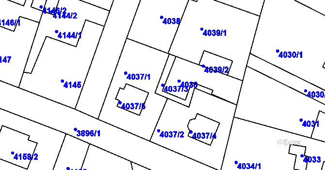 Parcela st. 4037/3 v KÚ Újezd nad Lesy, Katastrální mapa