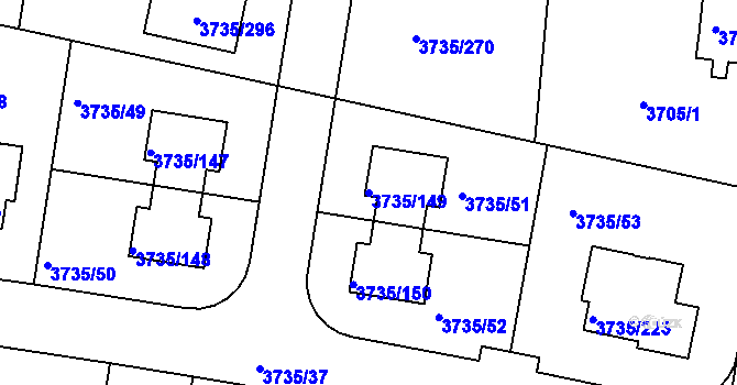Parcela st. 3735/149 v KÚ Újezd nad Lesy, Katastrální mapa