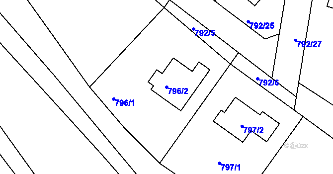 Parcela st. 796/2 v KÚ Újezd nad Lesy, Katastrální mapa