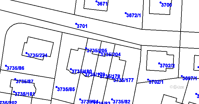 Parcela st. 3735/204 v KÚ Újezd nad Lesy, Katastrální mapa