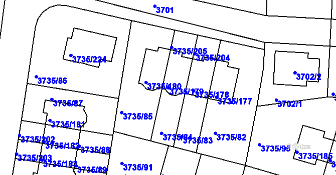 Parcela st. 3735/179 v KÚ Újezd nad Lesy, Katastrální mapa
