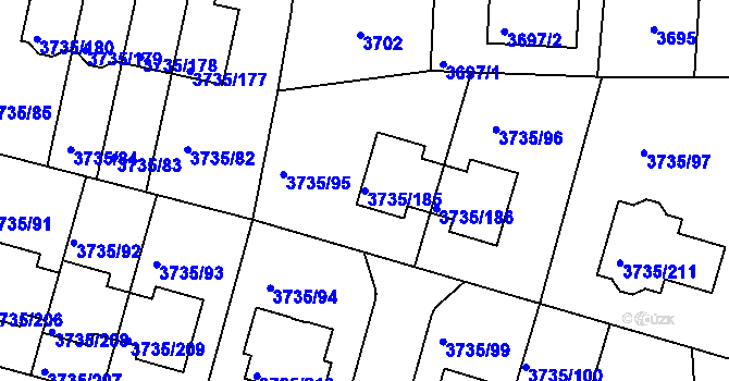 Parcela st. 3735/185 v KÚ Újezd nad Lesy, Katastrální mapa