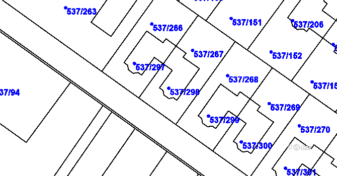 Parcela st. 537/298 v KÚ Újezd nad Lesy, Katastrální mapa