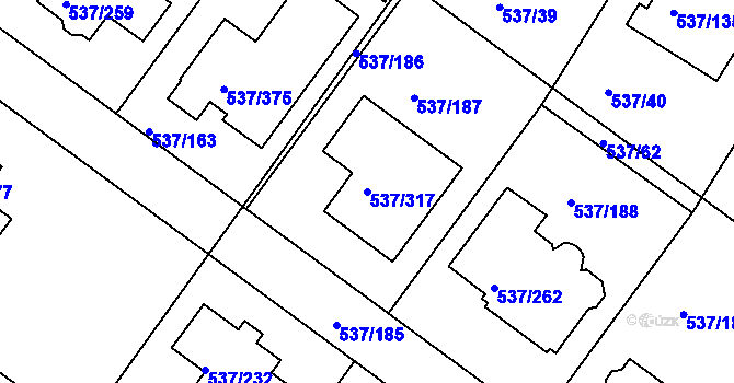 Parcela st. 537/317 v KÚ Újezd nad Lesy, Katastrální mapa