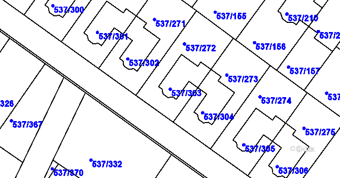 Parcela st. 537/303 v KÚ Újezd nad Lesy, Katastrální mapa