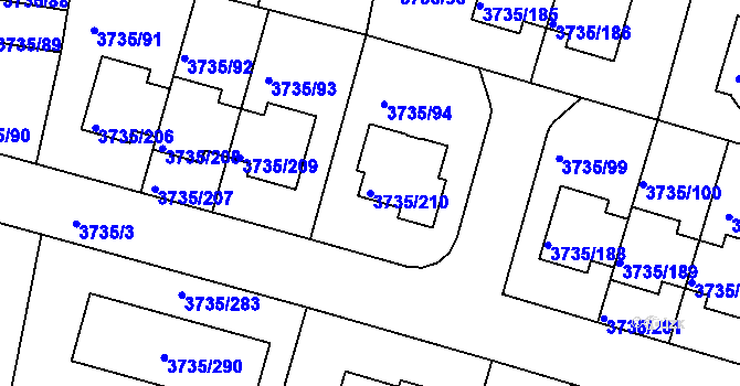 Parcela st. 3735/210 v KÚ Újezd nad Lesy, Katastrální mapa