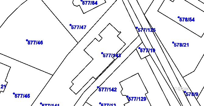 Parcela st. 577/143 v KÚ Újezd nad Lesy, Katastrální mapa
