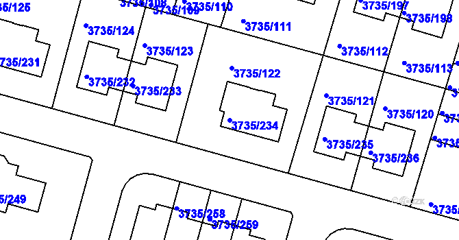 Parcela st. 3735/234 v KÚ Újezd nad Lesy, Katastrální mapa