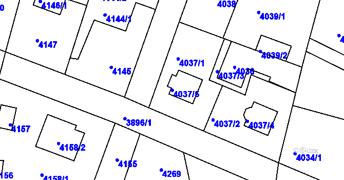 Parcela st. 4037/5 v KÚ Újezd nad Lesy, Katastrální mapa