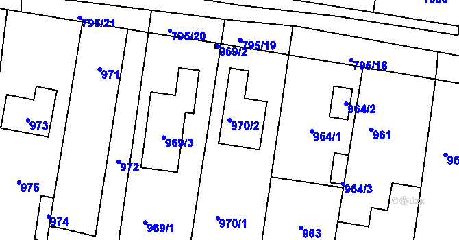 Parcela st. 970/2 v KÚ Újezd nad Lesy, Katastrální mapa